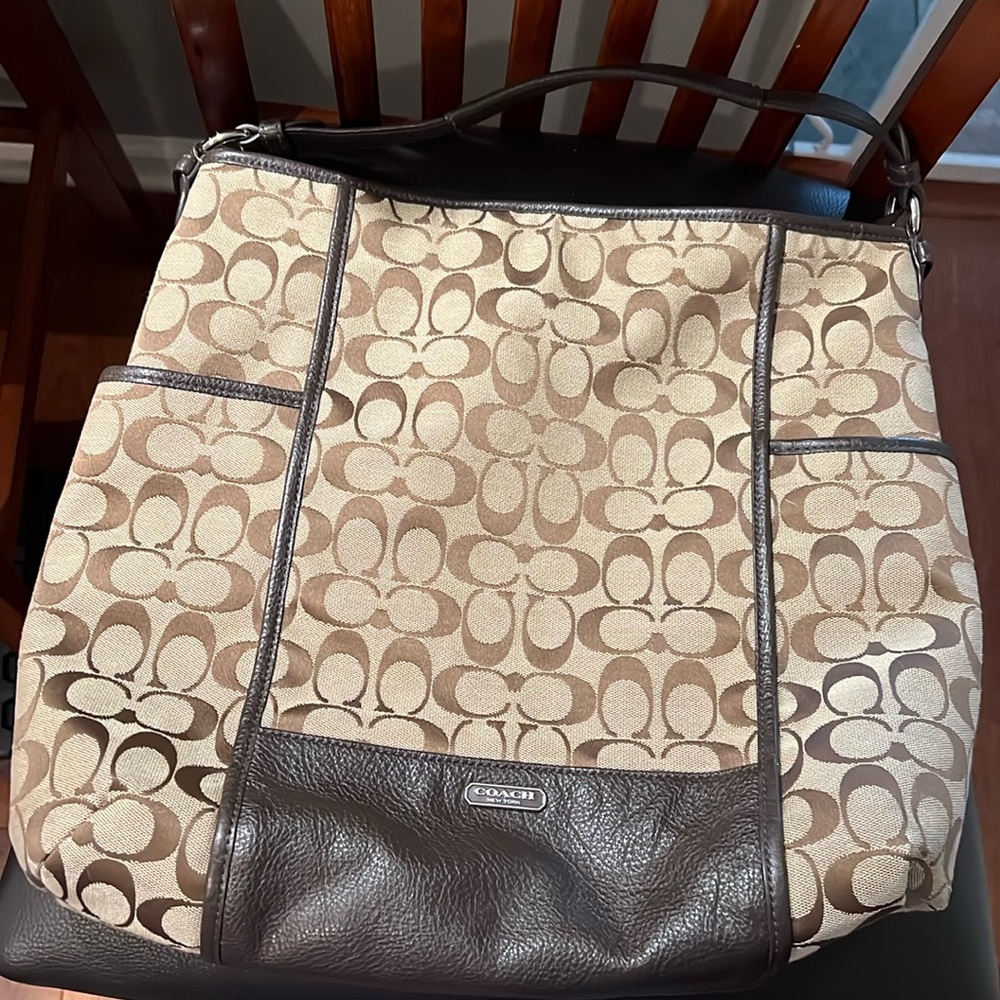 Coach signature leather trim hobo